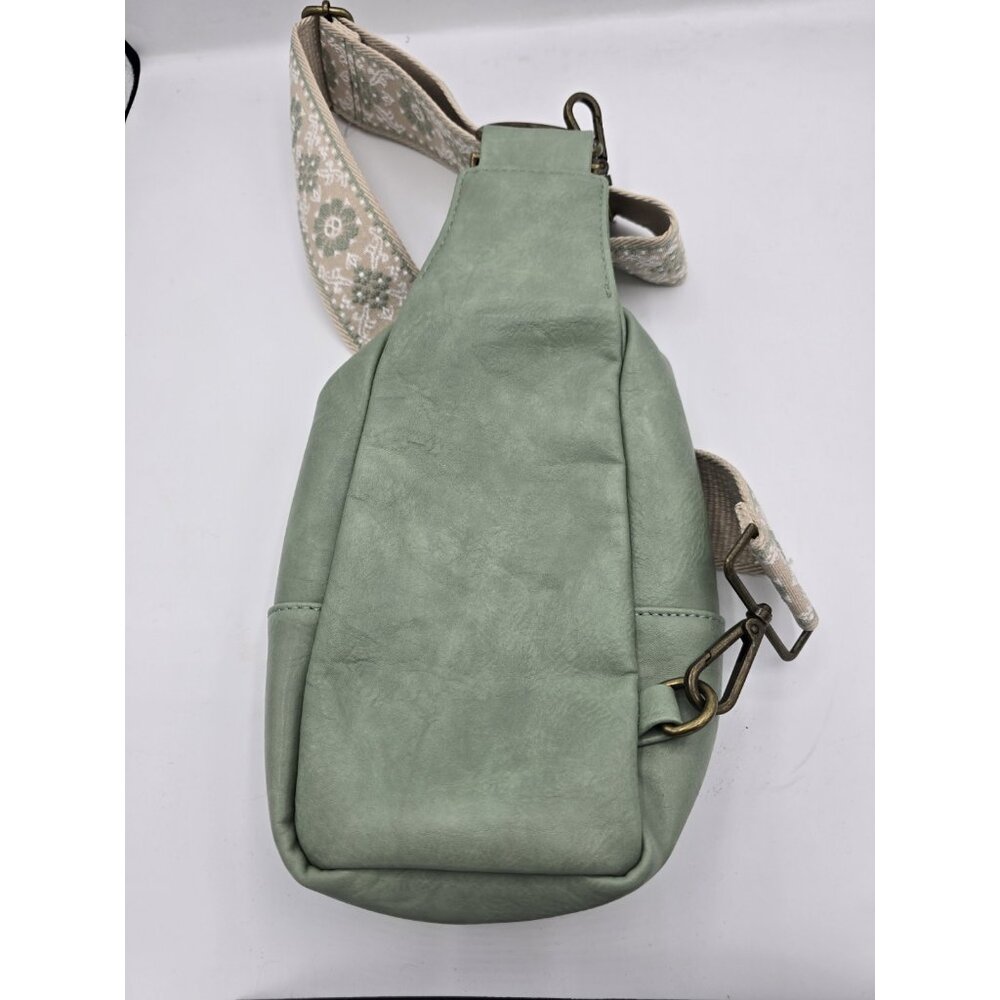 Pink Lily Tan Sling Bag with Detachable Green Camera Strap - Picture 2 of 3
